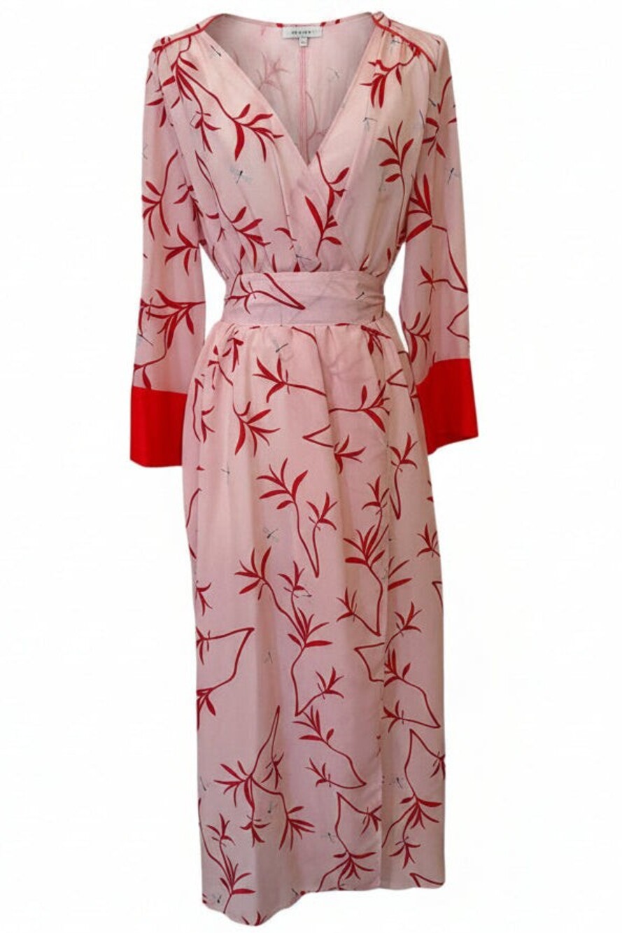 Borgo De Nor Pink Red Fireflies Faux-Wrap Dress - 10